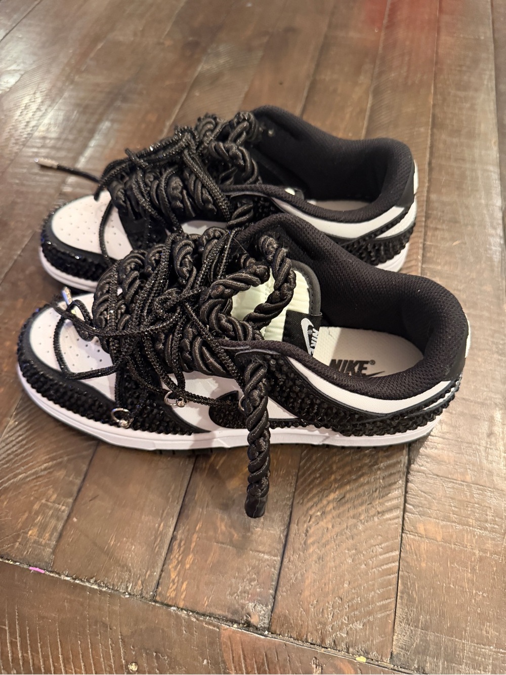 Nike Kids Black & White Braided-Trim Sneakers
